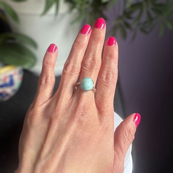 Larimar Crystal Oval Gemstone Ring‎ Size 7 Adjustable (#5) - Picture 2 of 11